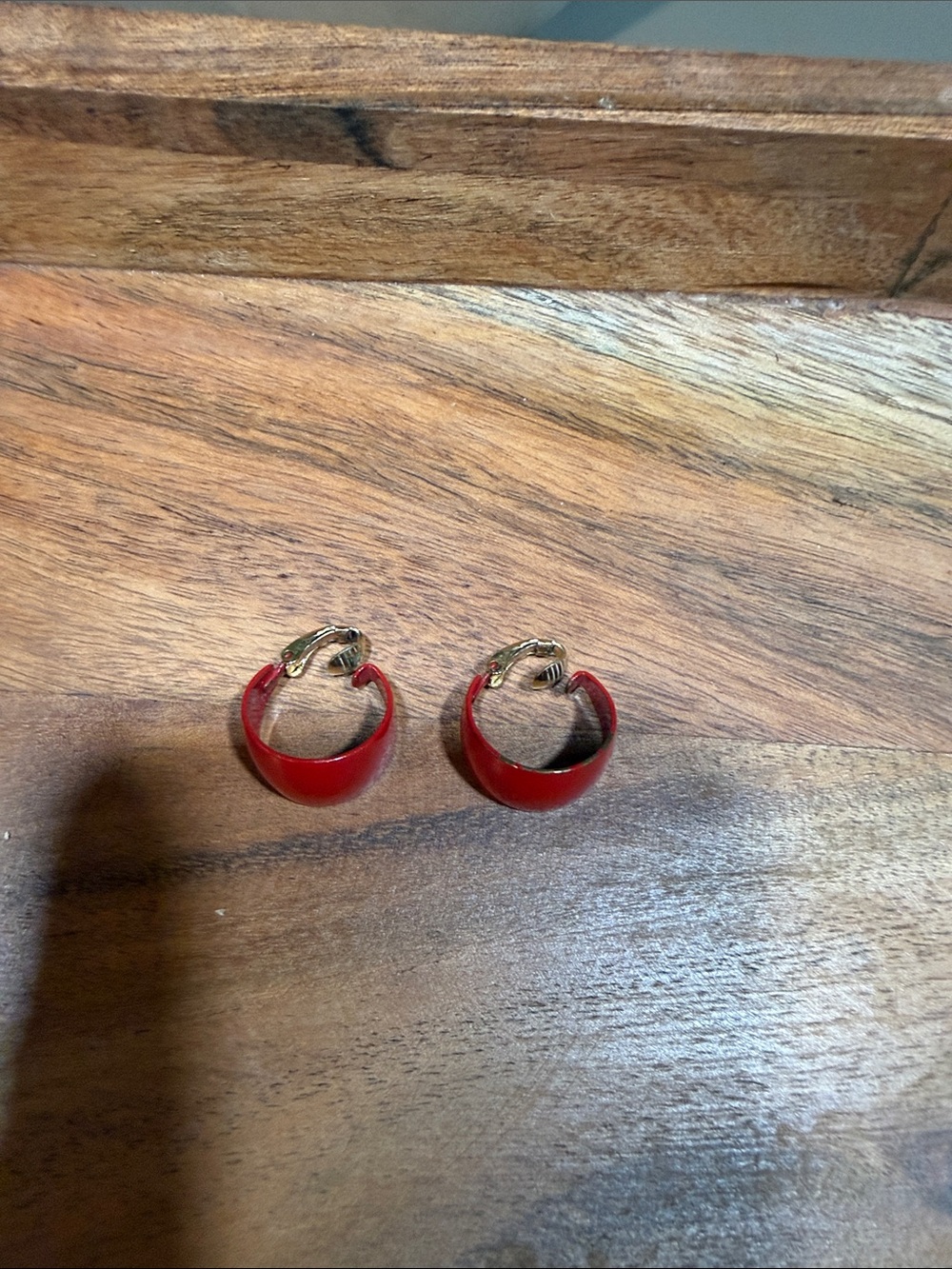 Vintage Red Clip-On Hoop Earrings - Women Jewelry - Picture 3 of 5